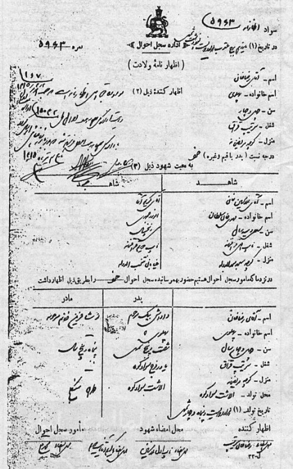 شناسنامه رضا شاه پهلوی
